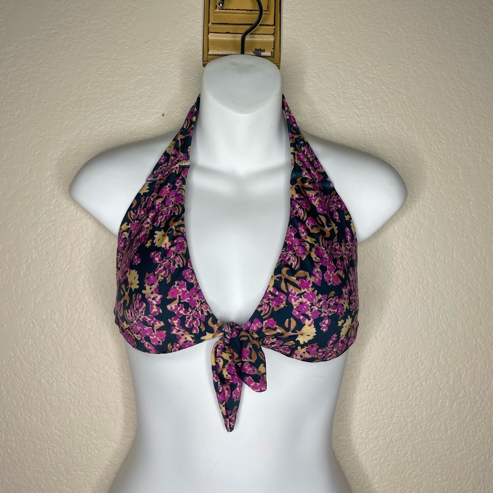 ViX Paula Hermanny Bikini Top Halter Swimwear Sz S Floral Pink Teal
